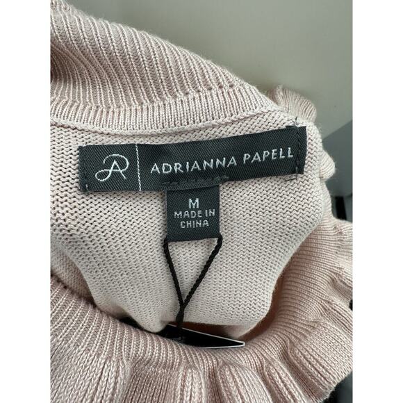 Adrianna Papell Clip Dot Sweater Blush Pink Sheer Sleeve Top M NWT - Picture 6 of 7